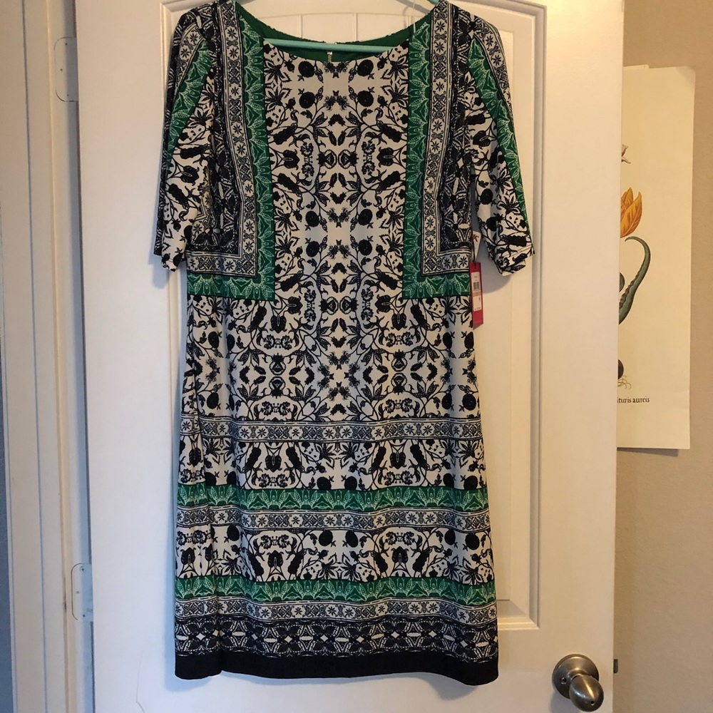 Vince Camuto white green and blue dress NWT
